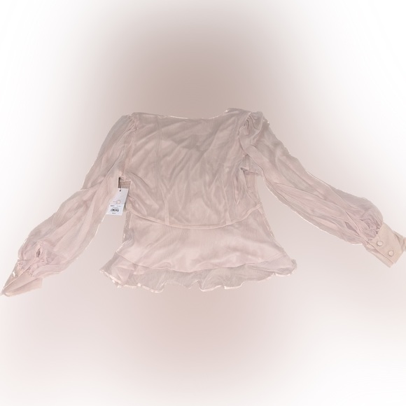 Nine West Long Sleeve V-Neck Button Front Blouse- Color: Faint Whisper- Small - Picture 5 of 7